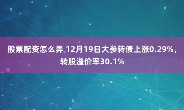 股票配资怎么弄 12月19日大参转债上涨0.29%，转股溢价率30.1%