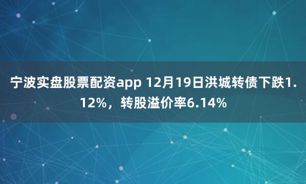 宁波实盘股票配资app 12月19日洪城转债下跌1.12%，转股溢价率6.14%