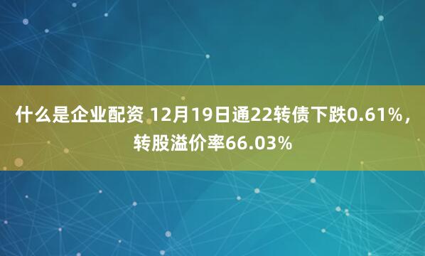 什么是企业配资 12月19日通22转债下跌0.61%，转股溢价率66.03%