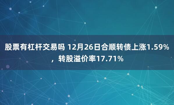 股票有杠杆交易吗 12月26日合顺转债上涨1.59%，转股溢价率17.71%