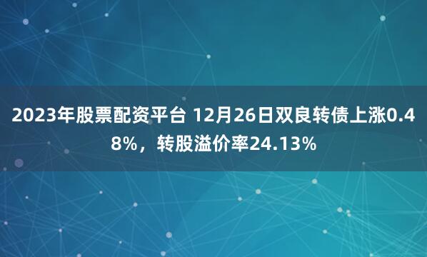 2023年股票配资平台 12月26日双良转债上涨0.48%，转股溢价率24.13%